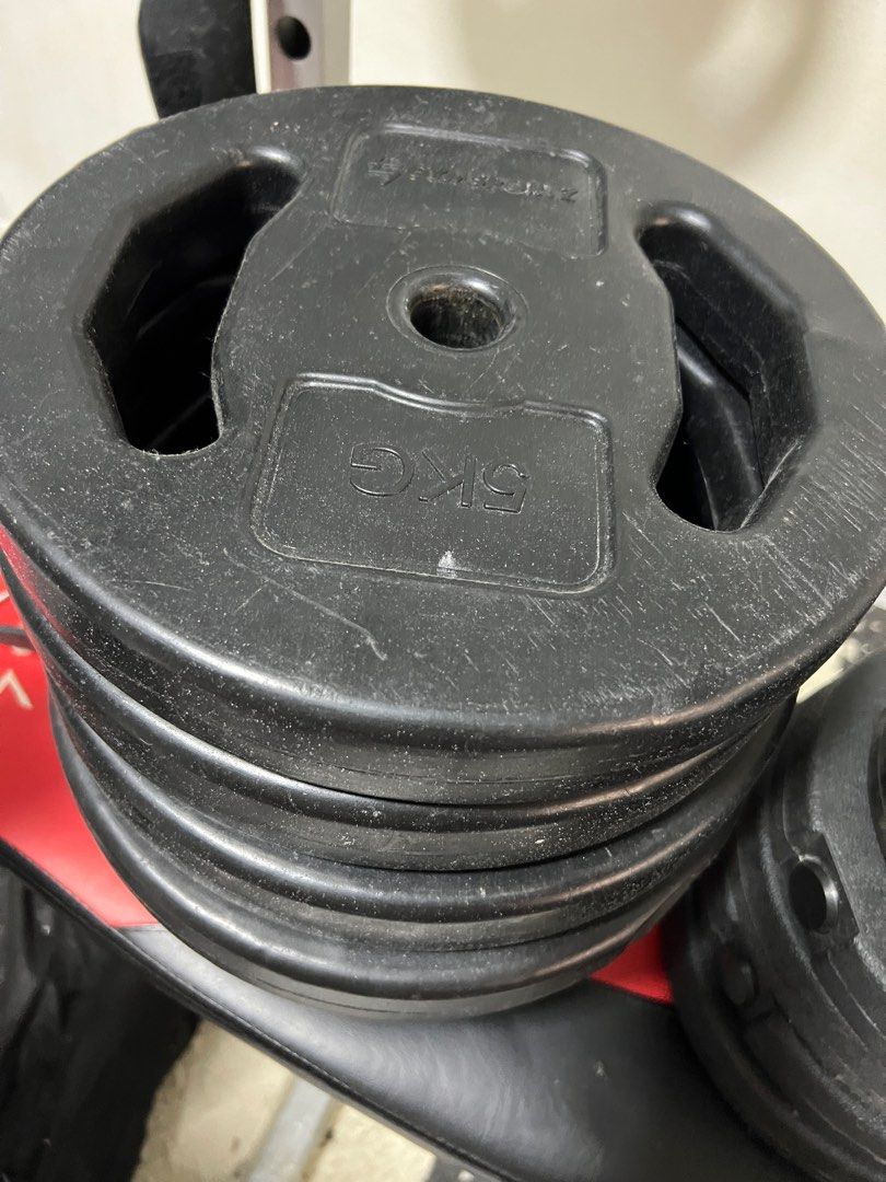 Bench press set and bicep curl bar with weights, Sports Equipment