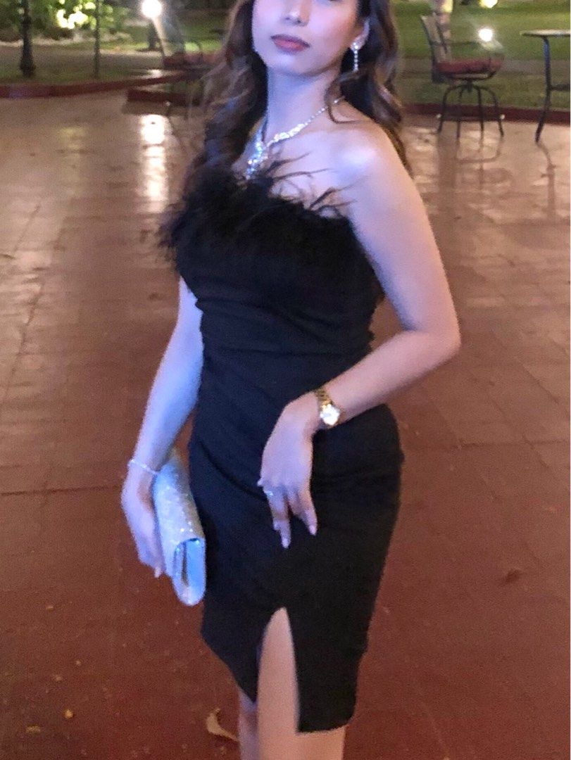 Black Fur Dress with Slit (Category: Evening dresses & gowns) located in Santa Rosa. Submitted by _anythingpreloved (Listing ID 1212771851, Image 1). Description: waistline: 24-25in.