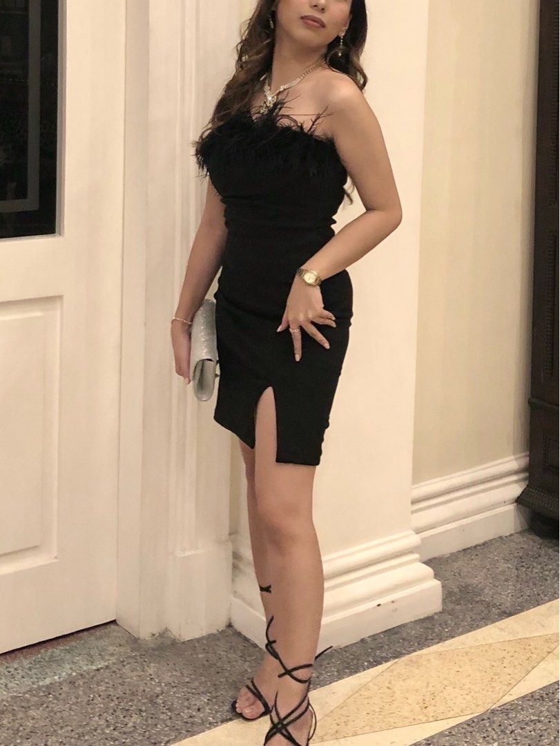 Black Fur Dress with Slit (Category: Evening dresses & gowns) located in Santa Rosa. Submitted by _anythingpreloved (Listing ID 1212771851, Image 3). Description: waistline: 24-25in.