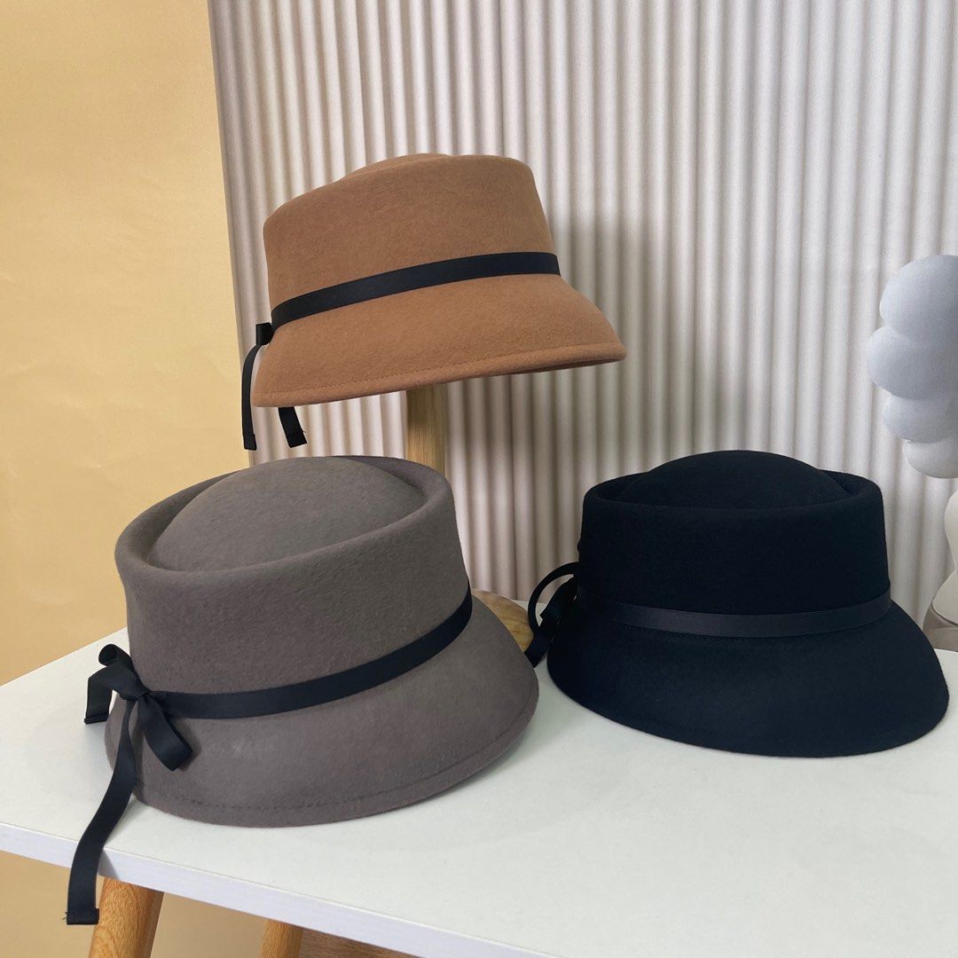 日本Ca4la漁夫帽100%澳洲羊毛黑色帽子冬天black hat, 女裝, 手錶及配件