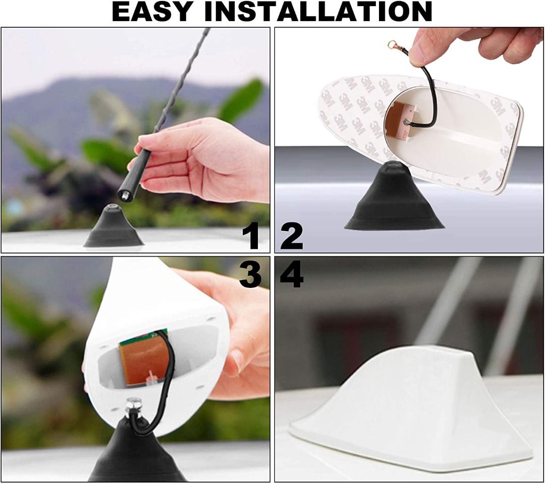 thumbnail image 2 of Universal Shark Fin Car Antenna - FM/AM Radio Aerial With Waterproof Adhesive Base For Car SUV Truck Van Black 85227379 2 of 14