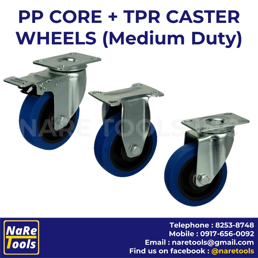 Caster Wheel PP Core + TPR Blue Caster (Medium Duty), Commercial