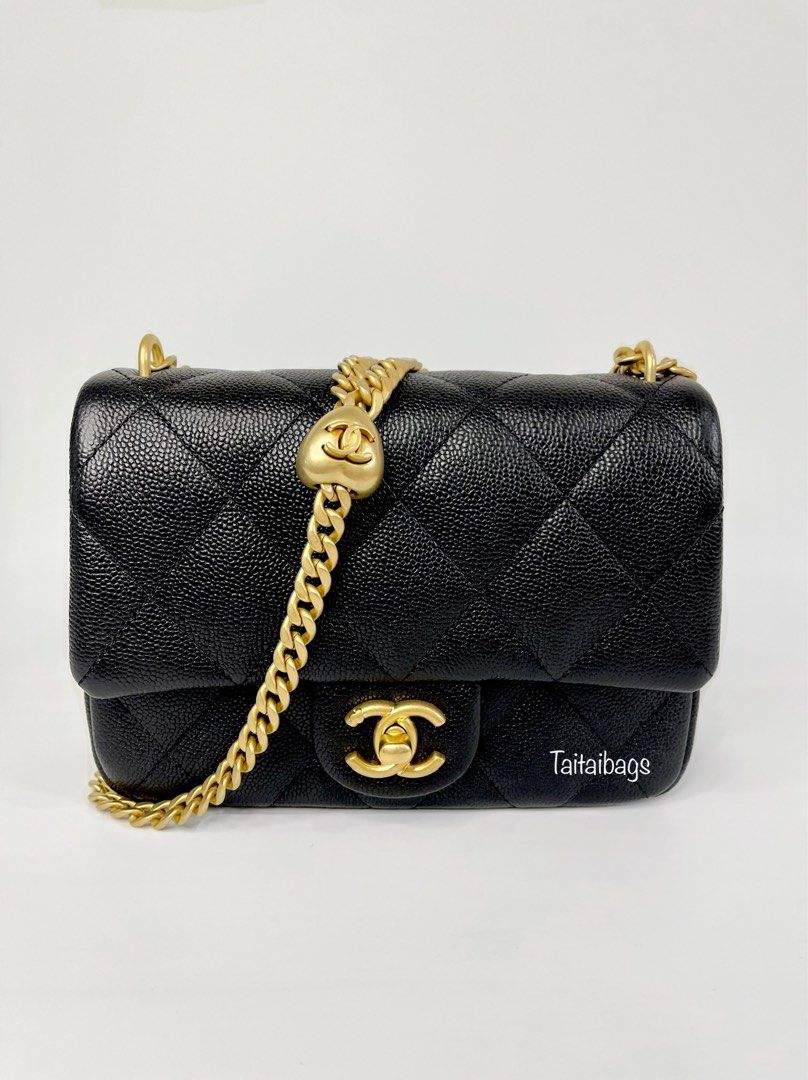 Chanel 23P Black 20cm Mini Flap Bag with adjustable heart chain (Pearl  Crush)