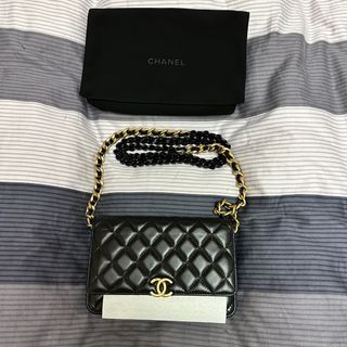 CHANEL 香奈兒 粗鏈子 大LOGO 磁吸 晶片 Wallet On Chain WOC 口蓋包 口蓋皮夾 鏈子皮夾 鏈子口蓋皮夾