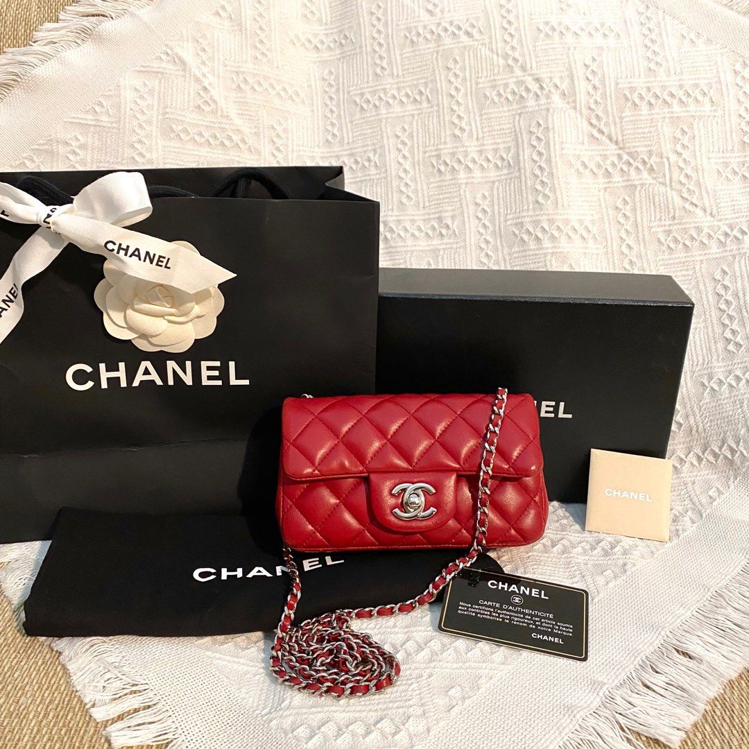 Chanel Extra Mini Flap bag CF Lambskin Red, Luxury, Bags & Wallets
