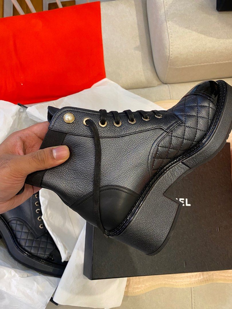 Chanel lace up booties hot sale