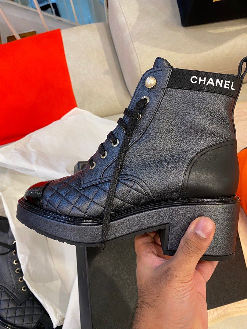 Chanel lace up boots (unworn), Luxury, Sneakers & Footwear on Carousell