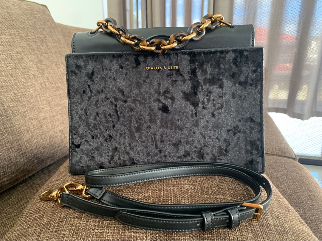 Charles Keith black velvet bag Women s Fashion Bags Wallets Cross body Bags on Carousell