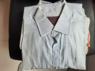 Charles Tyrwhitt Dress Shirt (Cufflink), Blue + White Check, Size 15"/33cm collar, 38"/84cm chest. Regular Fit. Very good condition