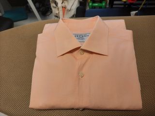 Charles Tyrwhitt Dress Shirt (Cufflink), Peach, Size 15"/33cm collar, 39"/84cm chest. Slim fit. Very good condition