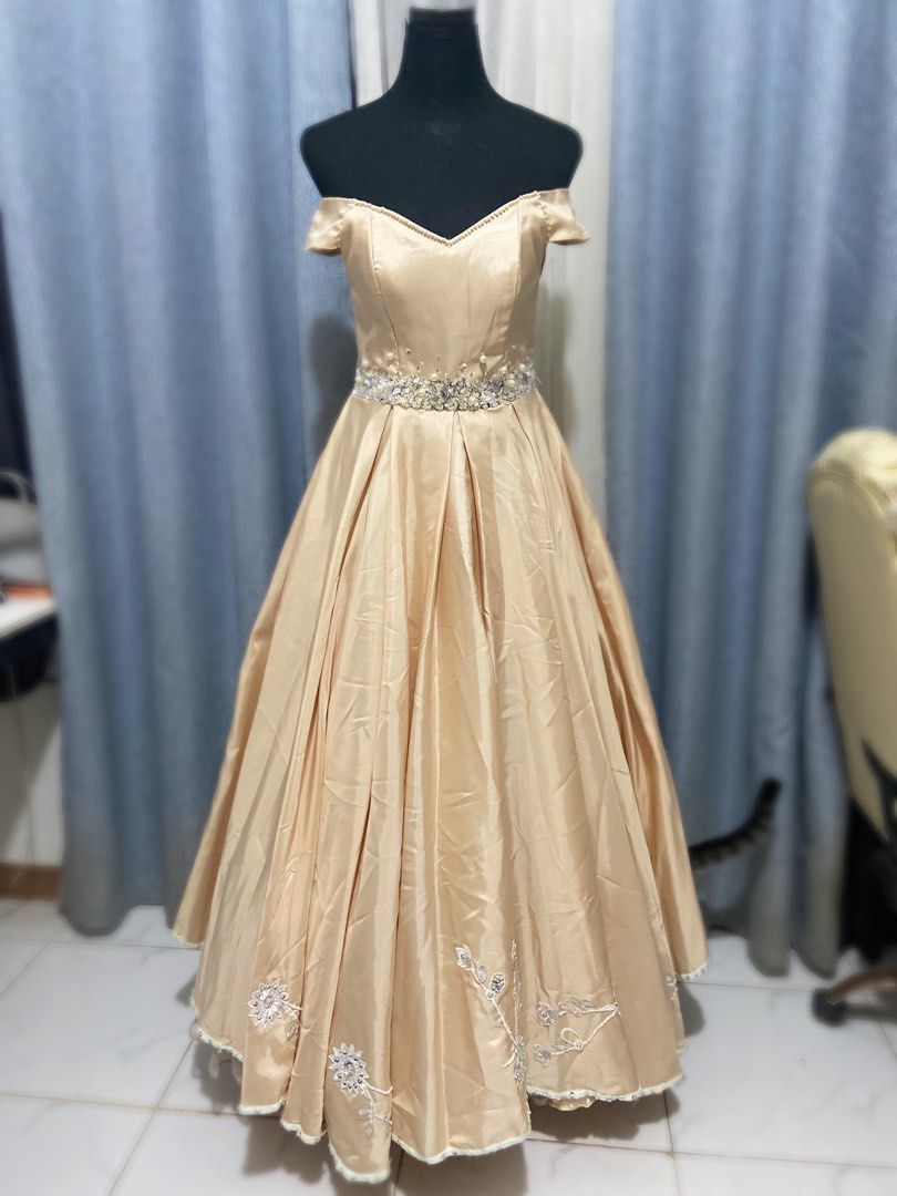 Cream ball gown, Women's Fashion, Dresses & Sets, Evening dresses