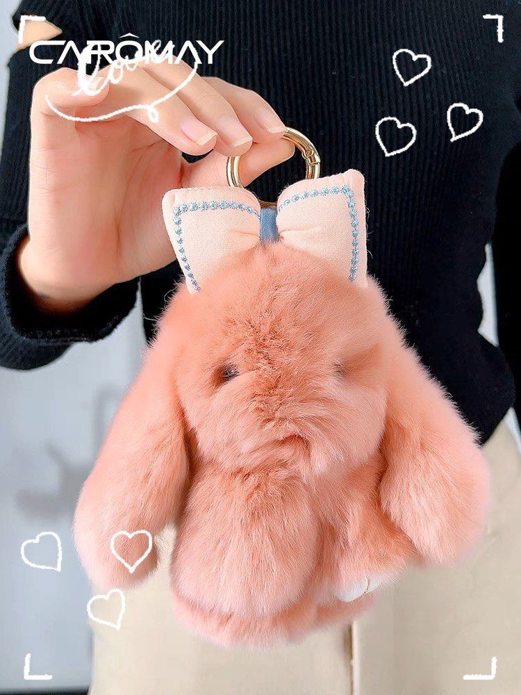 Cute fluffy bunny keychain new arrivals