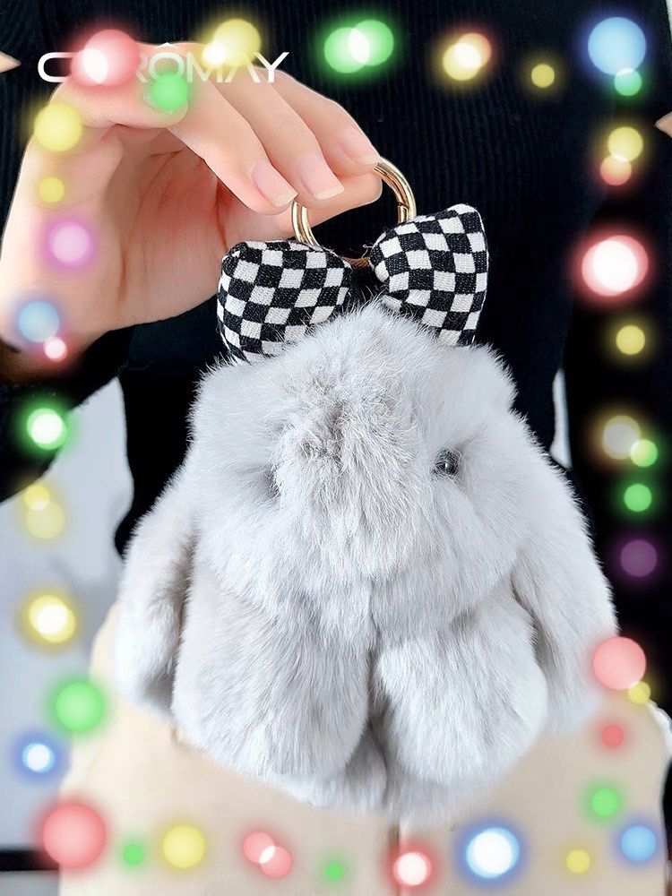 Cute Fluffy Bunny Keychain Women s Fashion Watches Accessories
