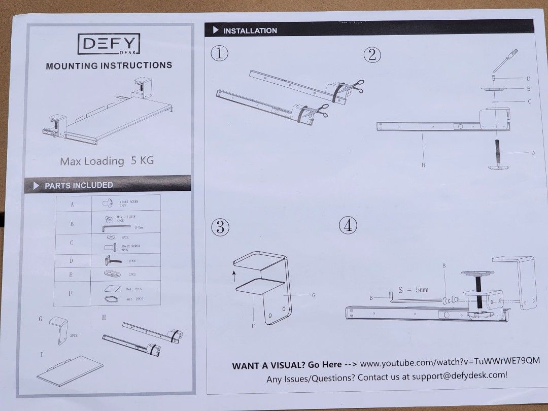 DEFY Desk Clamp On Keyboard Tray Under Desk Storage Ergonomic Desk