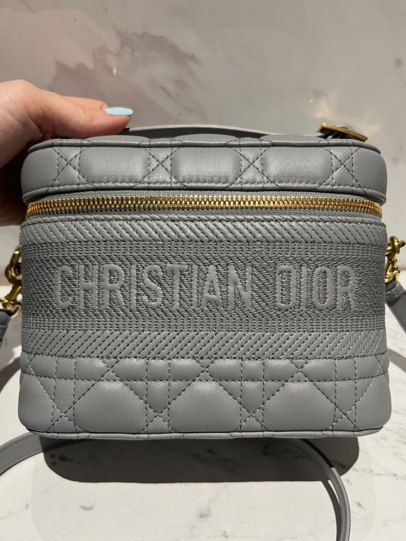 Small DiorTravel Vanity Case Gray Stone Cannage Lambskin  DIOR