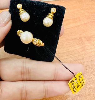 Earrings & Ring Pearl Set 14k