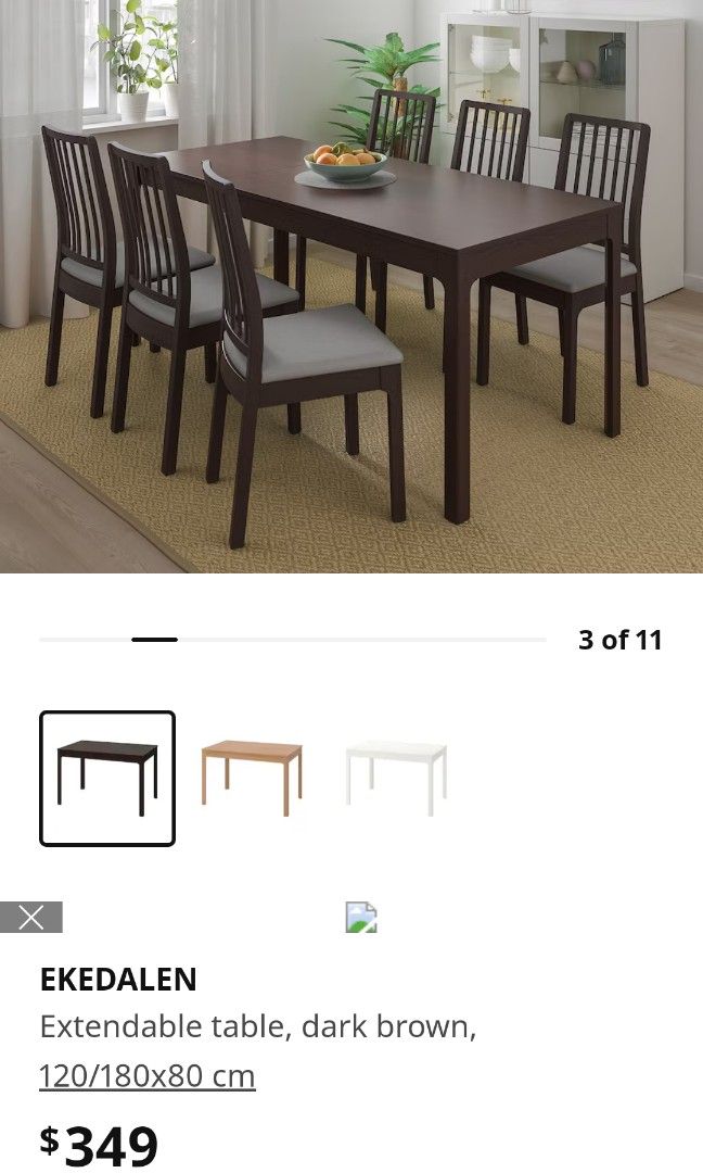 Extendable Dining Table IKEA Ekedalen, Furniture & Home Living