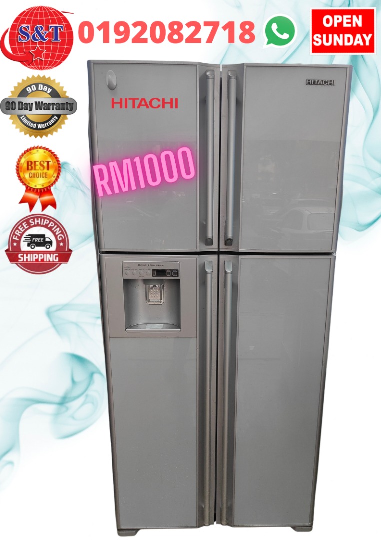 FRIDGE SIDE BY SIDE HITACHI GLASS DOOR, TV & Home Appliances, Kitchen