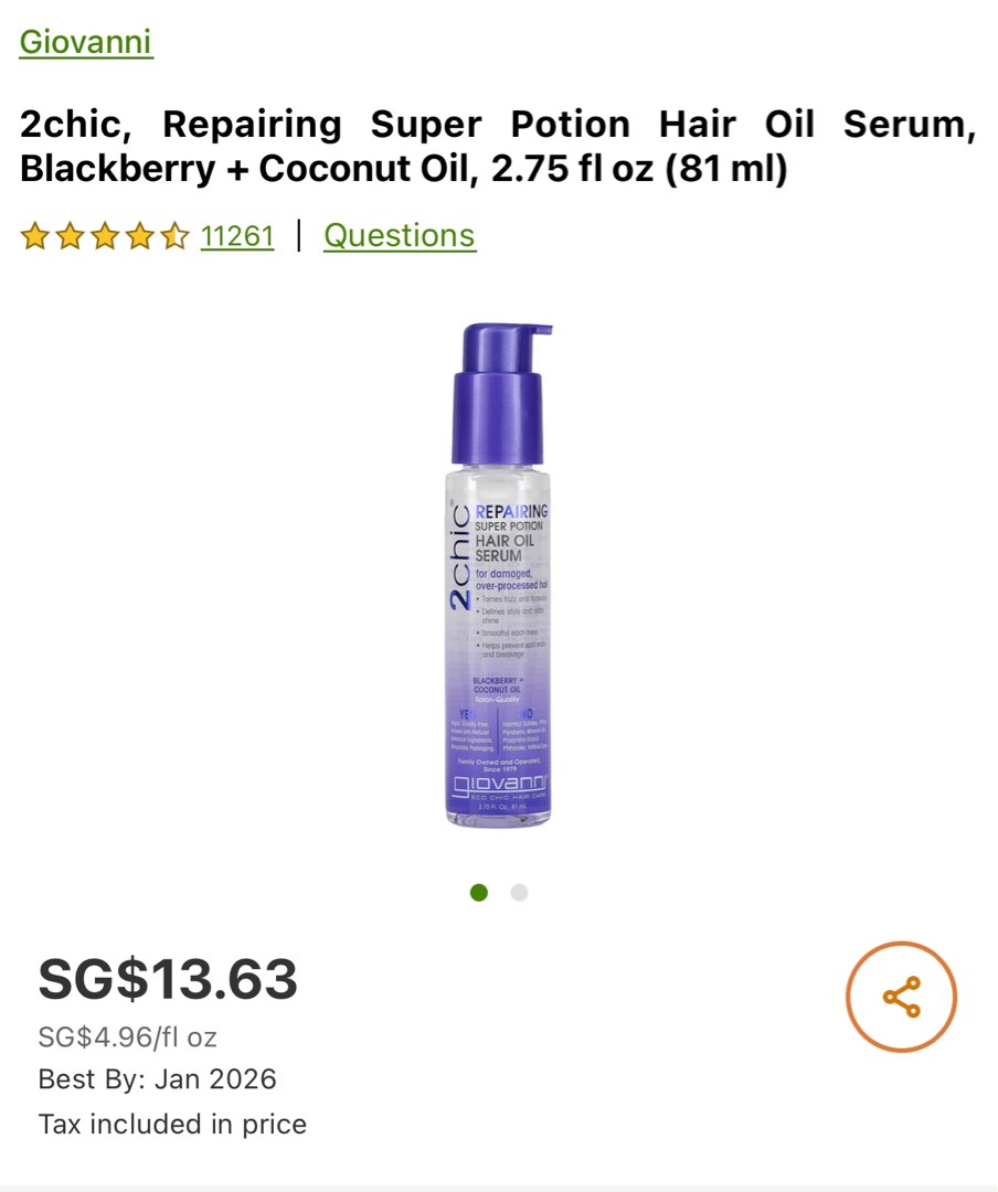 Giovanni 2Chic Repairing Super Potion Hair Oil Serum, Beauty & Personal