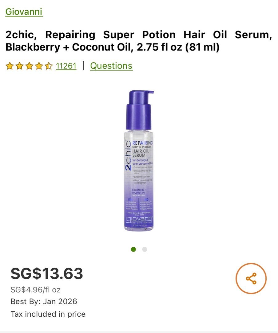 Giovanni 2Chic Repairing Super Potion Hair Oil Serum, Beauty & Personal