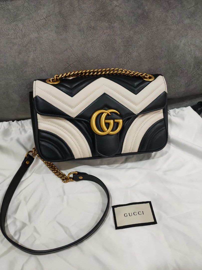 Gucci Marmont Black White Chevron Shoulder Bag