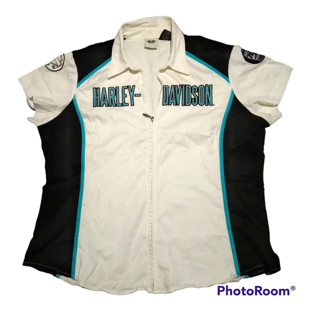 Harley Davidson Zip Up Garage Shirt, Women's Fashion, Activewear on