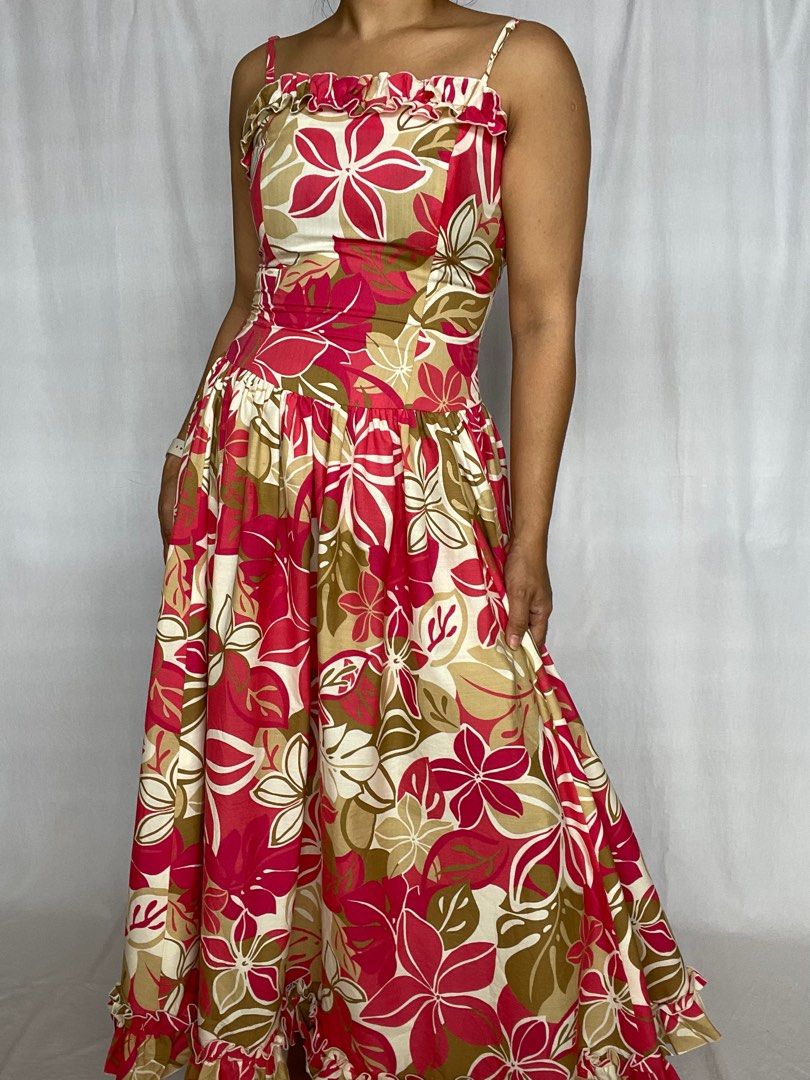 Hawaiian Tube Maxi Dress Floral Print, Women's Fashion, Dresses & Sets