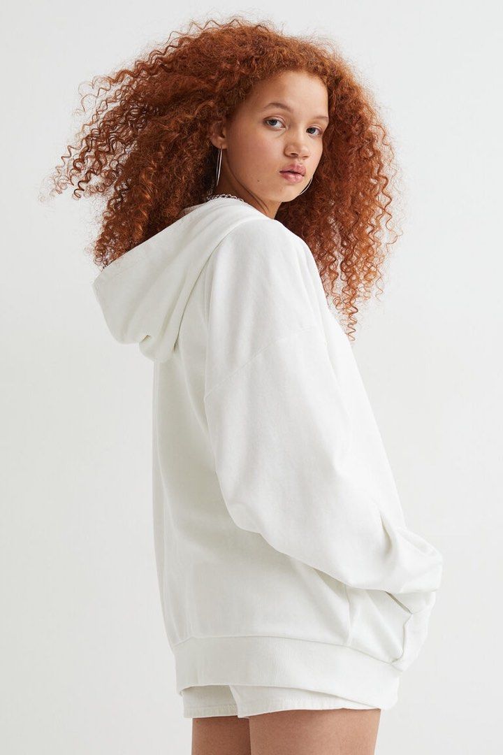 H M Oversize Zip Up Hoodie White Yosemite