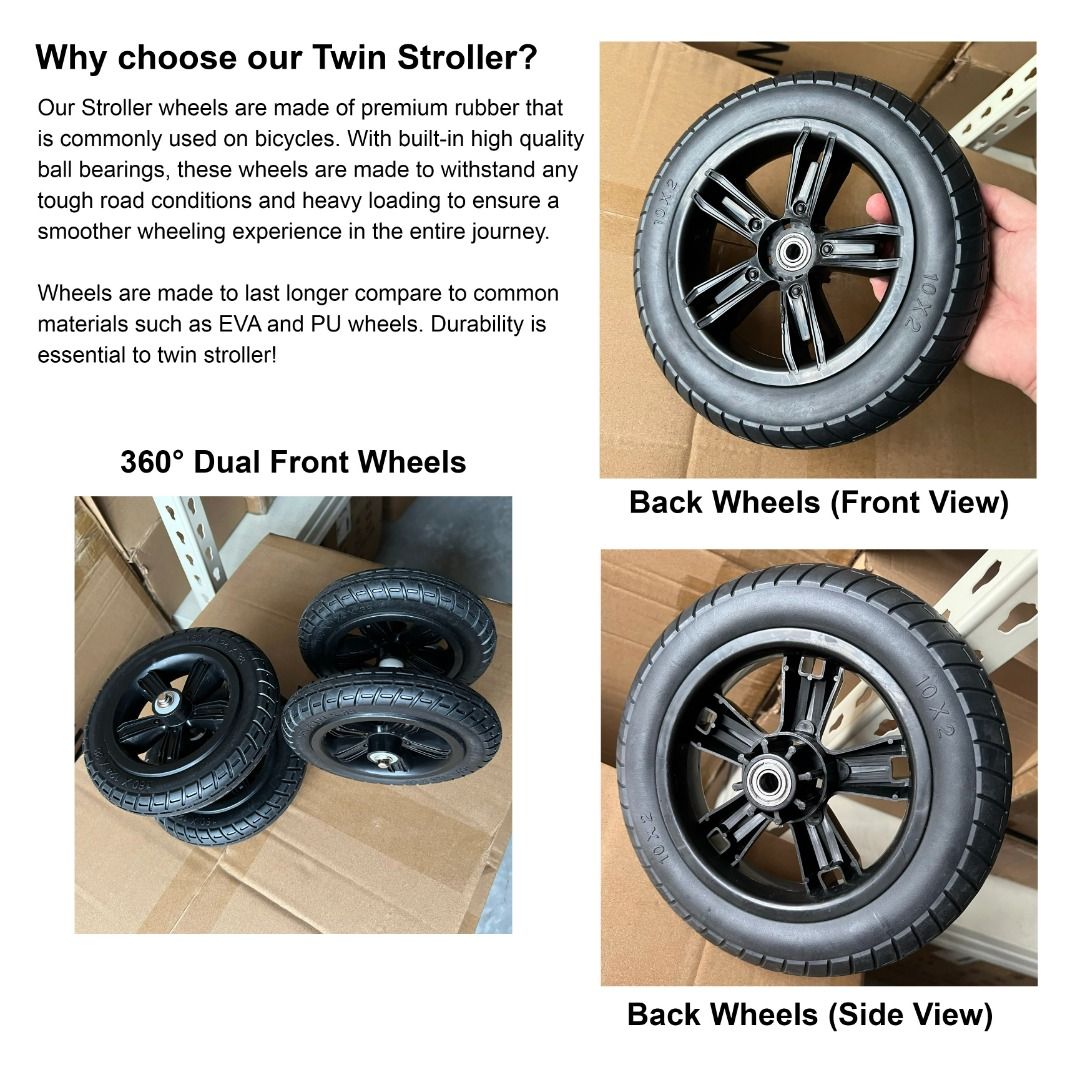 [iDS] FULL Rubber Wheels! Reclining Twin Stroller Double Stroller Dual