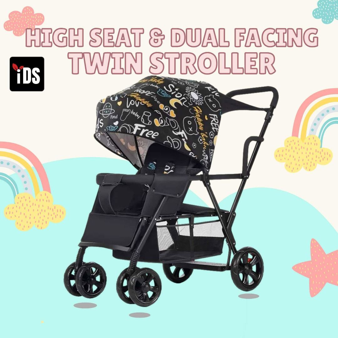 iDS FULL Rubber Wheels Reclining Twin Stroller Double Stroller