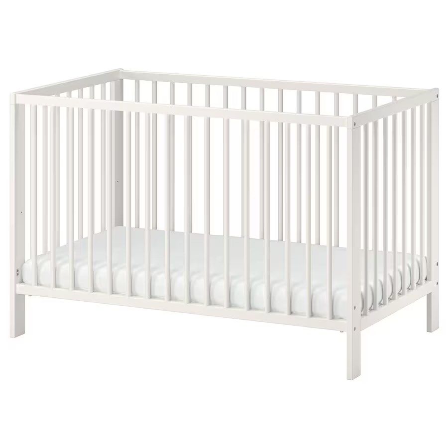 IKEA Gulliver White Cot with mattress, sheets & cot bumper included