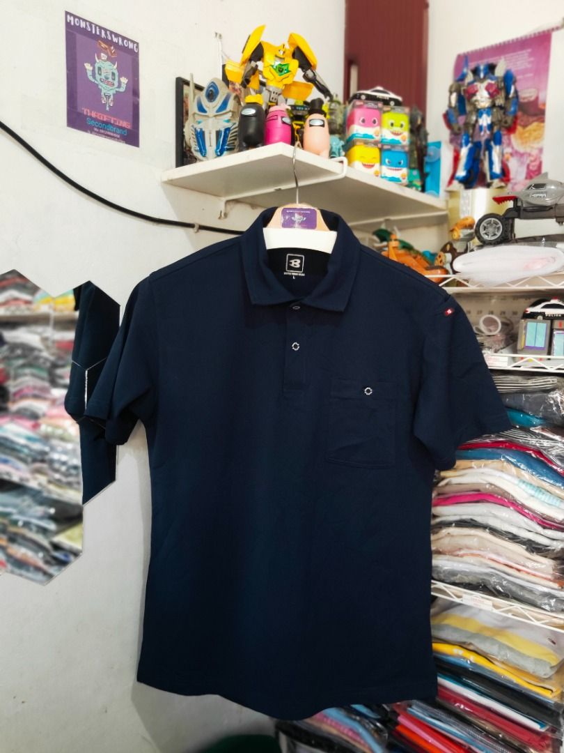 Kaos Polo Burtle Workwear Biru Dongker Polos Kantong
