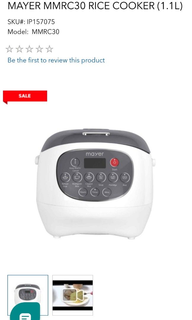 MAYER Rice Cooker With Ceramic Pot (1.1L) MMRC30 Display Set, TV & Home