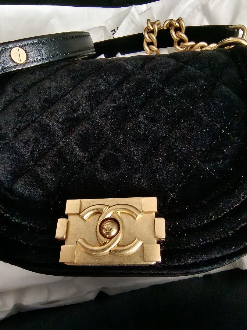 Mini Boy Chanel Messenger Bag (Black Velvet), Luxury, Bags
