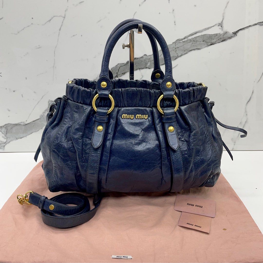 MIU MIU BLUE LEATHER 2WAY SHOULDER BAG 227027789 }, Luxury, Bags
