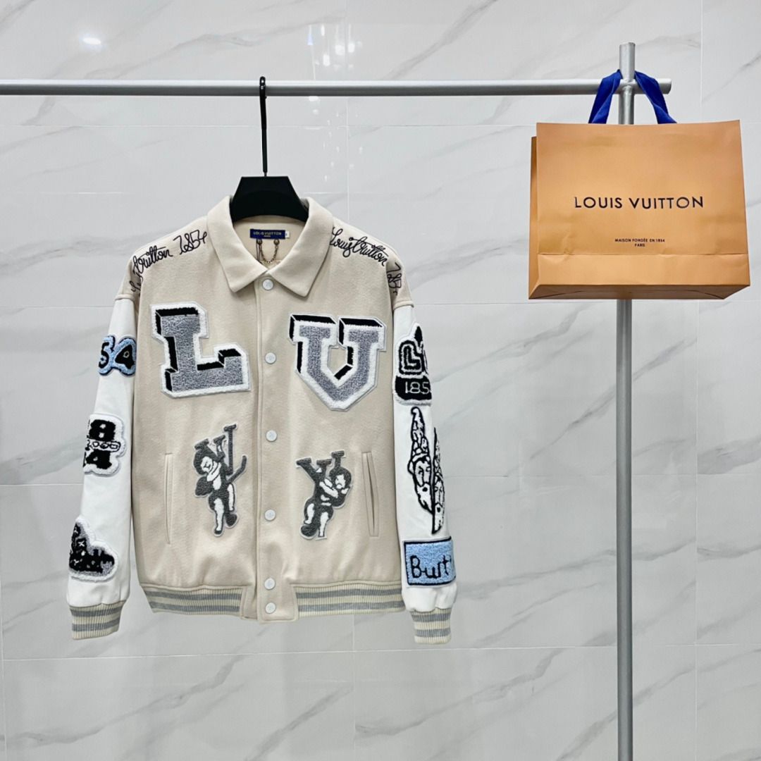 LOUIS VUITTON - Varsity Multipatches Mix Leather Jacket White