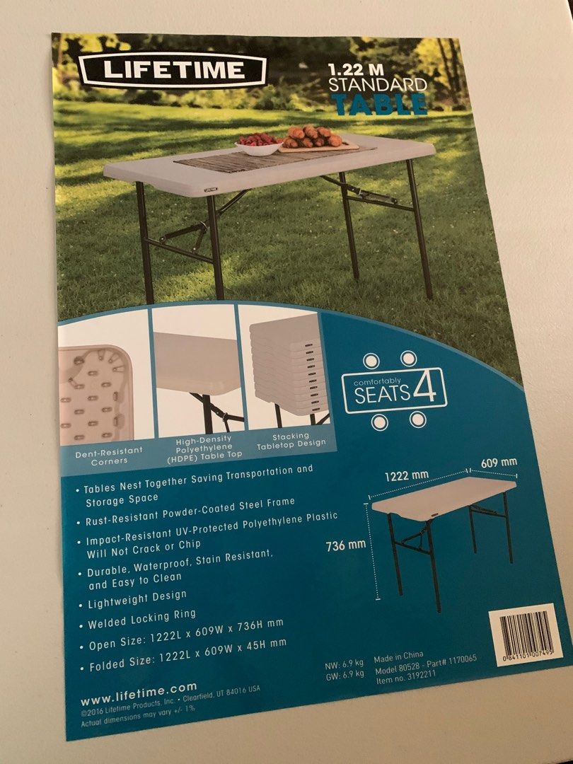 Original 4ft Lifetime Table, Furniture & Home Living, Furniture, Tables