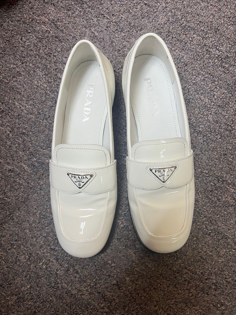 White discount prada loafers