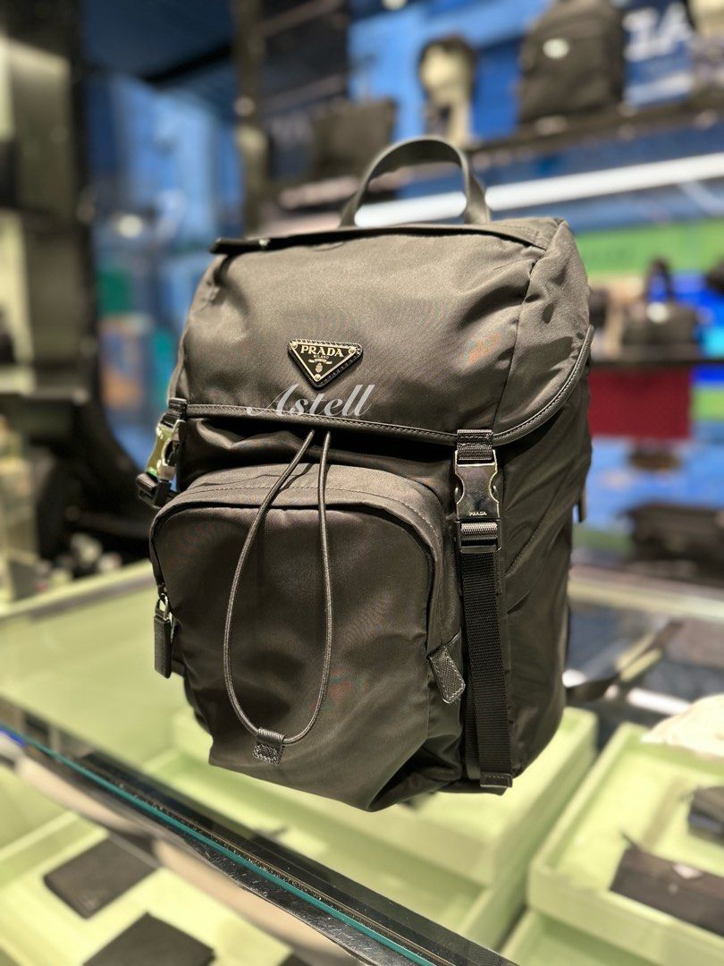 Prada nylon and saffiano shop leather backpack