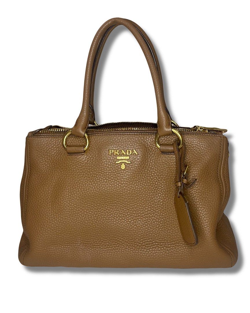 Prada vitello daino double compartment leather shoulder bag sales