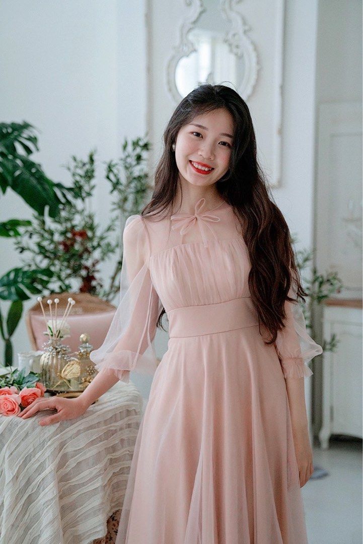 Pink peach color dress new arrivals
