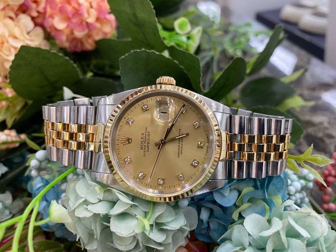 ROLEX OYSTER PERPETUAL DATEJUST 18K YELLOW GOLD DIAMOND DIAL REF