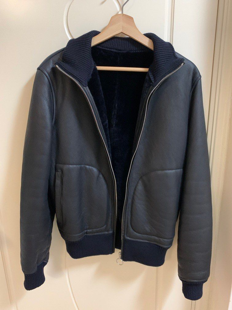 Rare Sandro paris Black shearling Aviator jacket. Leather Jacket