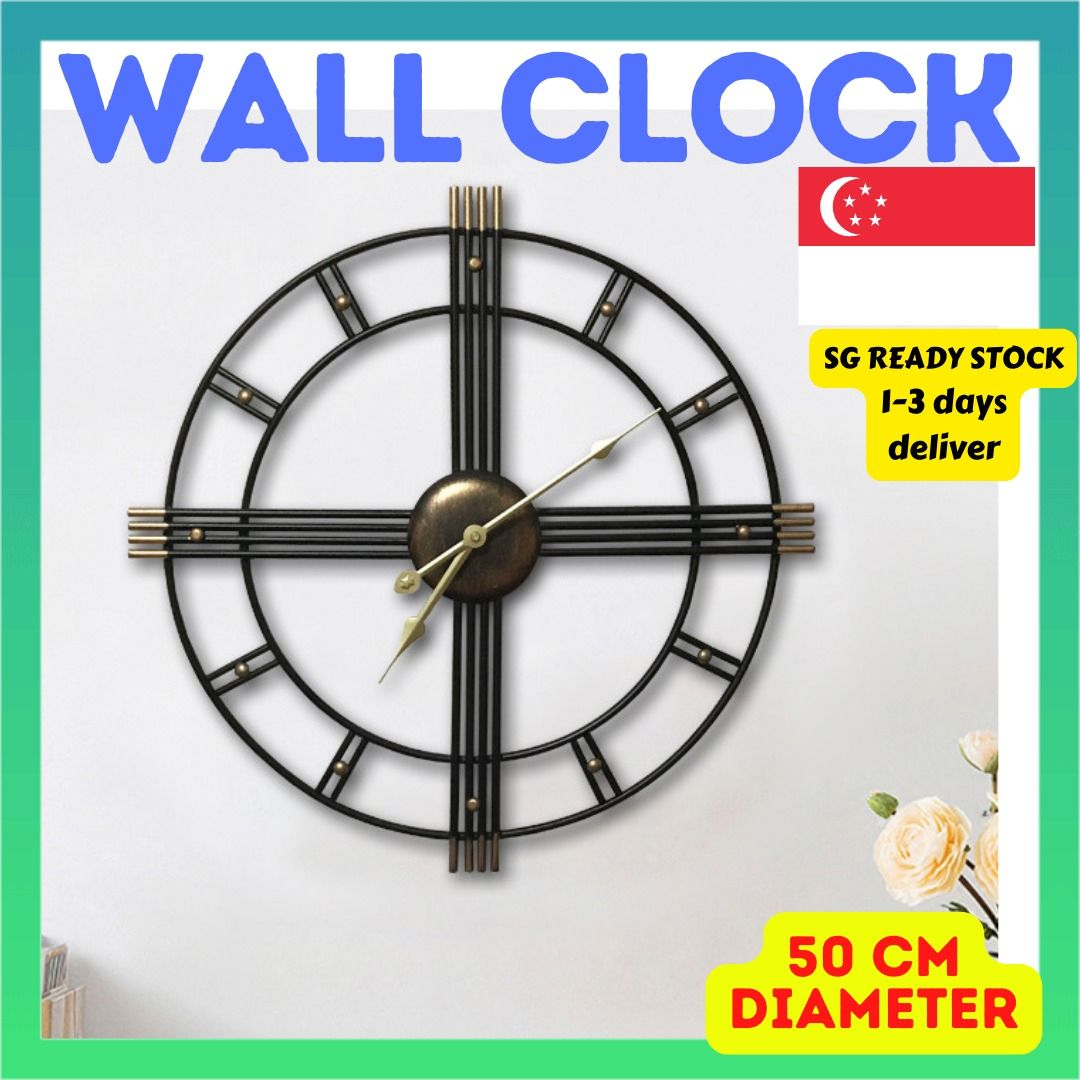[SG SELLER] NORDIC 50 CM CLOCK RETRO DECORATIVE WALL CLOCKS METAL