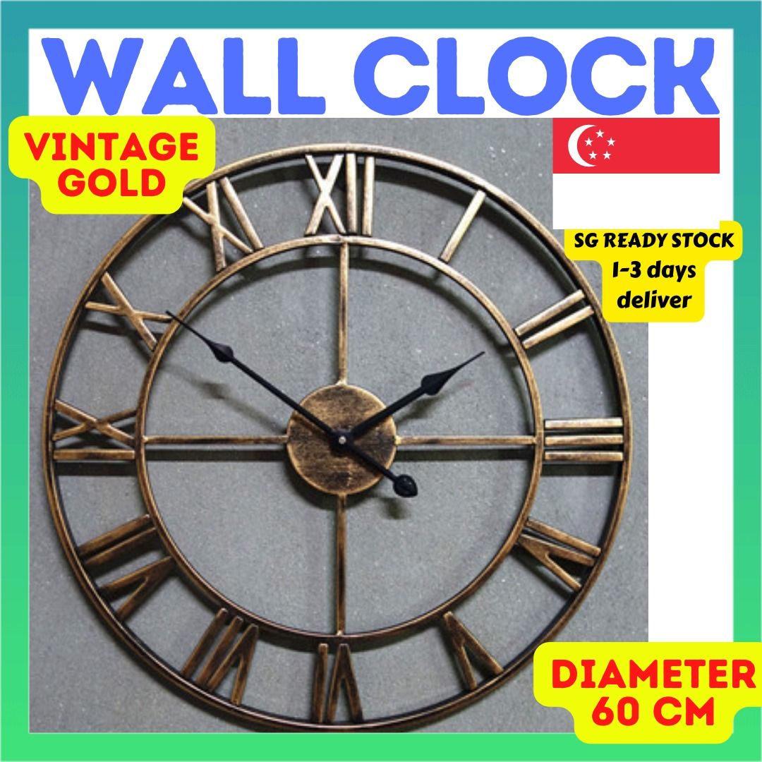 [SG SELLER]BIG 60 CM CLOCK CLASSY WALL CLOCKS METAL WROUGHT IRON ROMAN