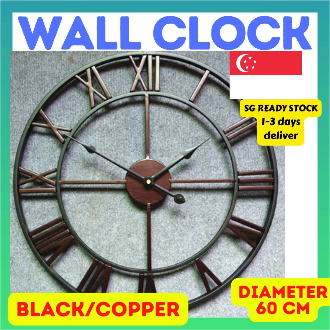 [SG SELLER]BIG 60 CM CLOCK CLASSY WALL CLOCKS METAL WROUGHT IRON ROMAN