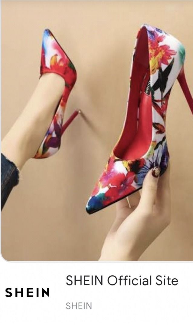 Red floral cheap heels