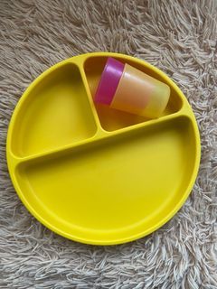 Silicone Plate with 2 baby cup hello