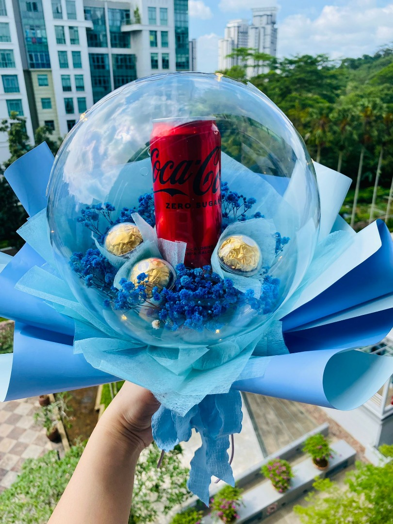 Snack in acrylic ball bouquet, Hobbies & Toys, Stationery & Craft, Flowers & Bouquets on Carousell