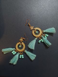 Turquoise and gold tassel earrings